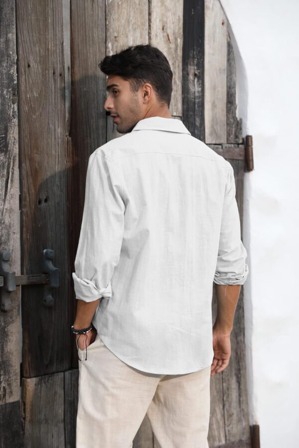 Runcati Leinenhemd Herren Langarm Business Freizeithemd-2