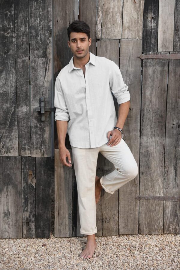 Runcati Leinenhemd Herren Langarm Business Freizeithemd-1