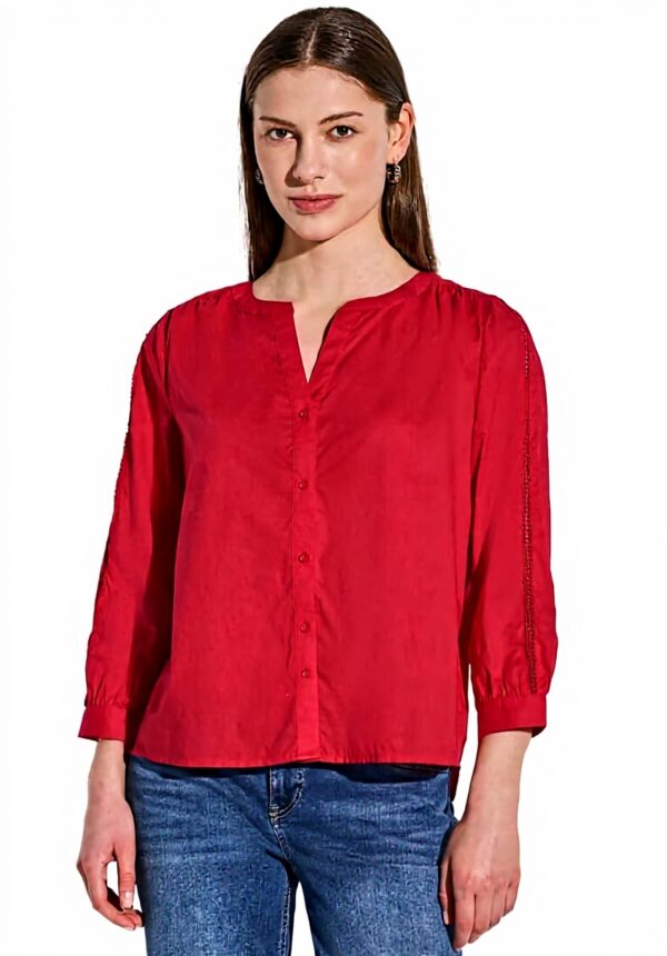 Street One Damen Bluse Baumwolle Tapedetails Glory Red
