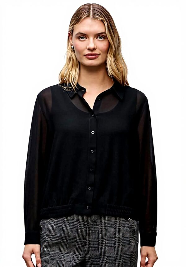 Street One Damen Chiffon Hemdbluse Schwarz Langarm