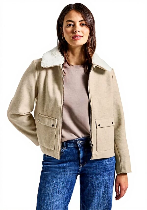 Street One Damen Jacke abnehmbarer Kragen Teddy Brown