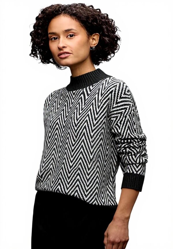 Damen Pullover Street One Jacquard Turtleneck Schwarz