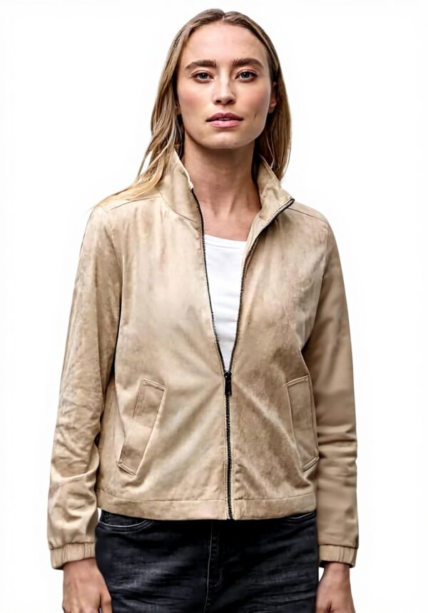 Street One Damen Velours Jacke Kurz Stehkragen Taschen