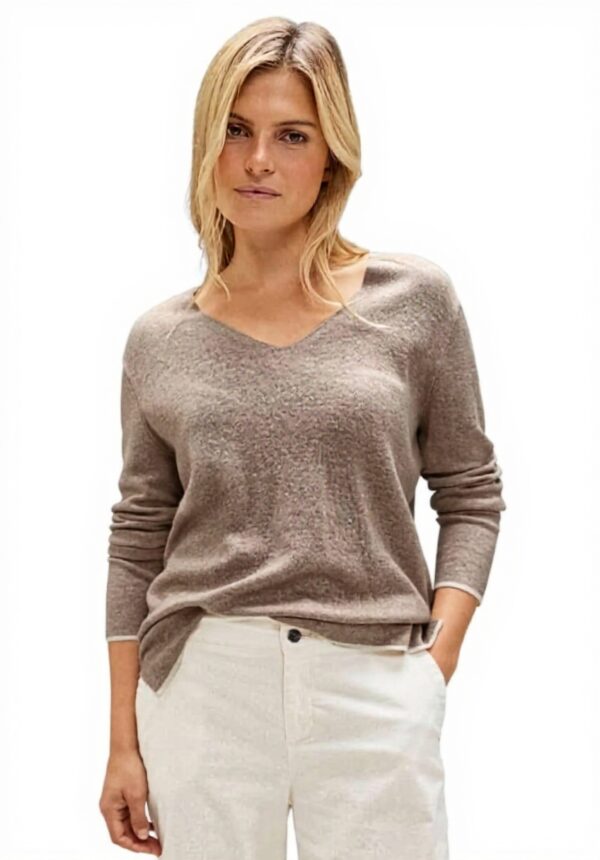 Street One Damen Pullover V-Ausschnitt Melange Strick