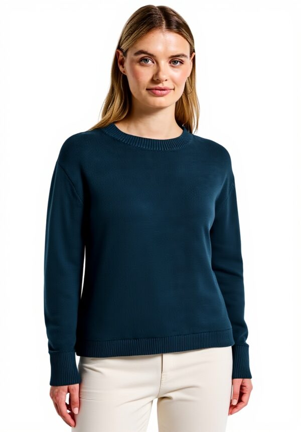 Street One Damen Pullover Rundhals Baumwollmix Tide Blue