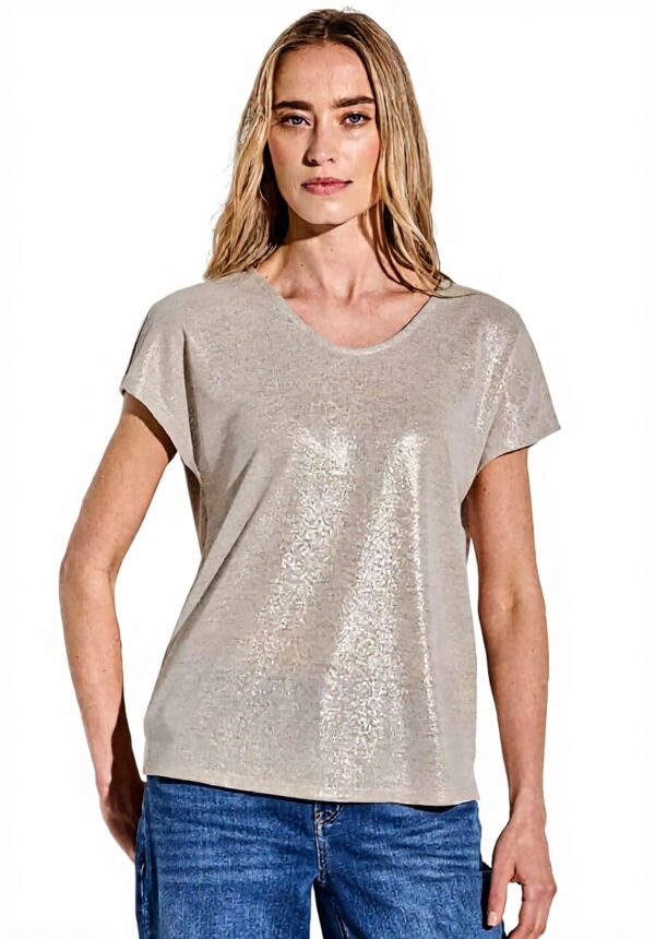 Street One Damen V-Neck Shirt schimmernd Jersey T-Shirt