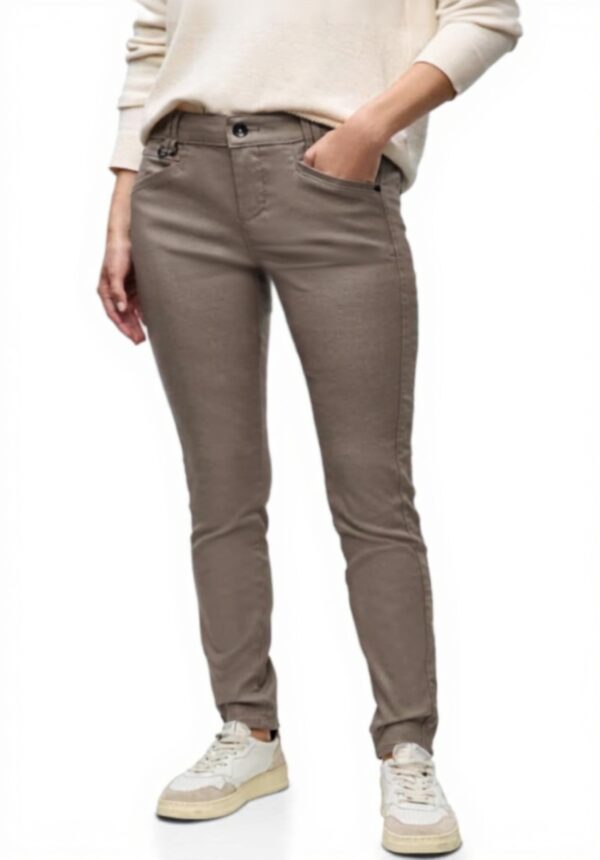 Street One Damen Slim Fit Coated Hose Dark Moonstone Sand