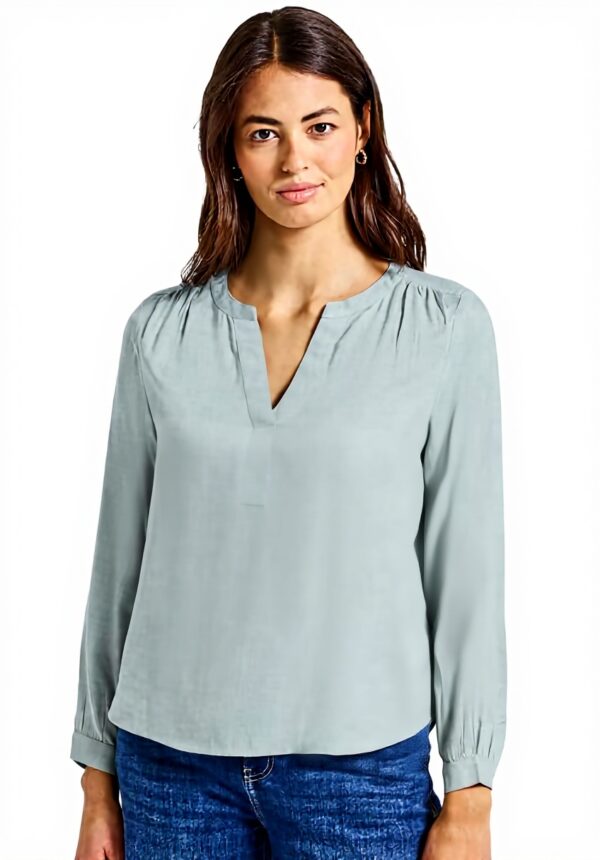 Street One Damen Bluse Split Neck Melange Viskose