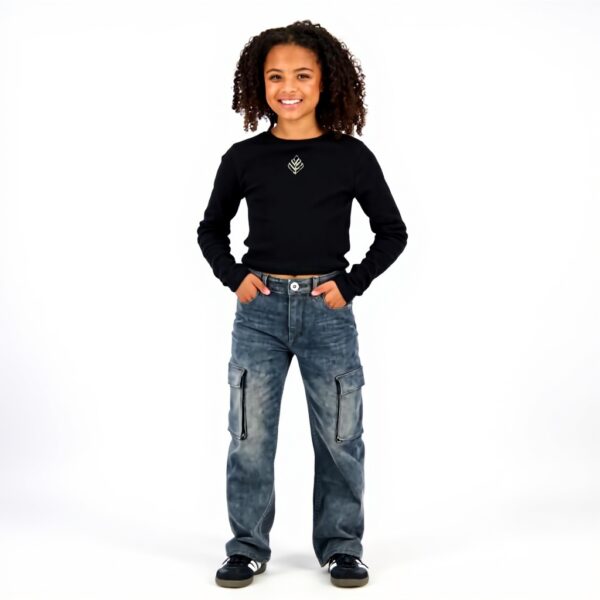 Vingino Mädchen Coco Cargo Jeans Cargo Design Grau Schwarz